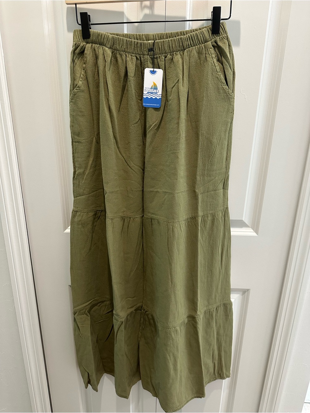Seaspice resort wear wide leg pull on 100% Peruvian cotton green pant size L